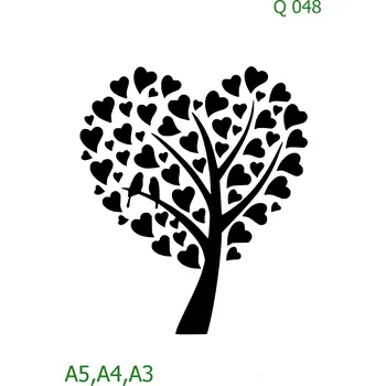 Plastová šablona pro malování - Srdce a věnečky - Srdce ve tvaru stromu (Q048) - A4 , Nelepící folie