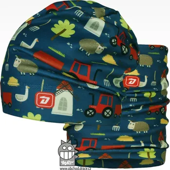 Set fleecové čepice a nákrčníku Yetti - petrol, traktor, Dráče Velikost: obvod 52-54
