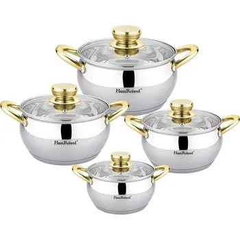 Sada nádobí HAUS ROLAND sada nerezového nádobí 8 dílná, lesklá s pozlacenými úchyty