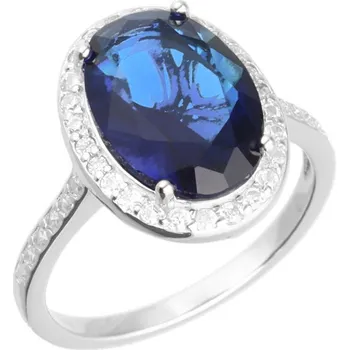 Prsten Argento 73114 Stříbrný prsten - modrý oválný zirkon, čiré kulaté zirkony | Velikost prstenu: 57mm