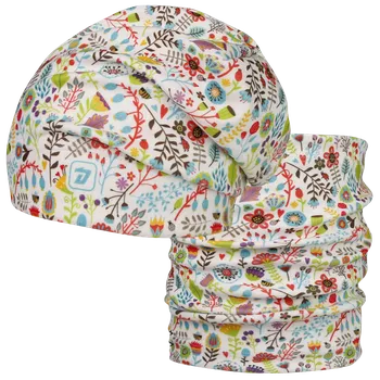 Set fleecové čepice a nákrčníku Yetti - bílá, kytičky, Dráče Velikost: obvod 50-52