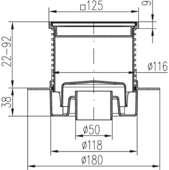 Odvodňovací žlab Vpusť podlahová spodní D 50 mm, límec, nerez mřížka SUN, bílá, ENPRO