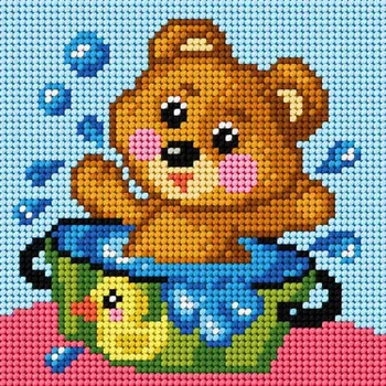 Textilie Předloha vyšívací Medvídek 3 15x15cm (Gobelínové plátno (stramín) s natištěným obrázkem s motivem Medvídka. Kreativní předloha od výrobce Orchidea. Bavlněná vyšívací předloha s rozměry 15 x 15 cm.)