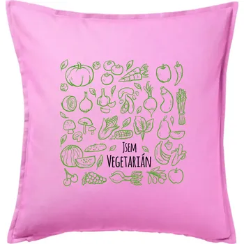Polštář Jsem vegetarián - zelenina ve čtverci - Polštář 50x50 - 50x50 - Pouze potah ( Růžová )