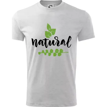 Natural - nápis v listech - Tričko dětské bavlněné - 98 cm / 2 roky ( Světlešedý Melír )