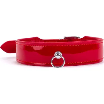 BDSM obojek Devil Sticks Patent Leather Collar with Lamb Leather Backing Red
