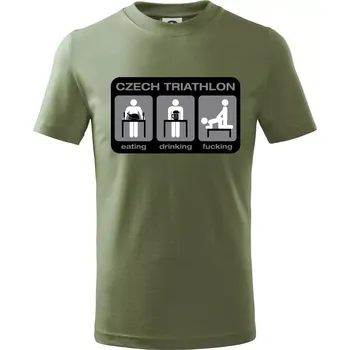 Czech triathlon (Hana-creative) - Tričko dětské bavlněné - 104-110cm / 3-4 roky ( Khaki )
