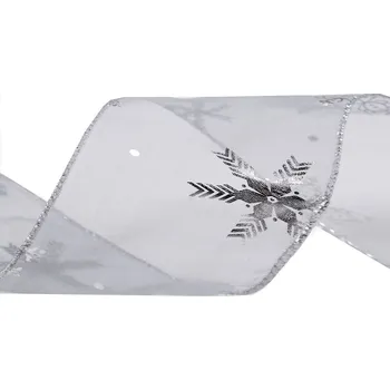 Stuha Vánoční organzová stuha metalické vločky šíře 60 mm, střední, 4 šedá