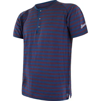 Pánské tričko triko krátké pánské SENSOR MERINO AIR PT s knoflíčky modro/vínové