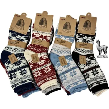 Dámské ponožky Dámské termo ponožky 3 páry z alpaka vlny s pleteným vzorem vločky červená, šedá, černá 39-42 Větší dárkové balení (3-5 sad)