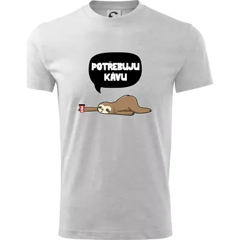 Chlapecké tričko Potřebuju kávu lenochod - Tričko dětské bavlněné - 98 cm / 2 roky ( Světlešedý Melír )