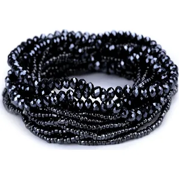 Náramek Pružné náramky z rokajlu a broušených korálků sada 18 ks, barva 3 šedá hematit