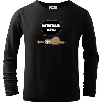 Chlapecké tričko Potřebuju kávu lenochod - Triko dětské Long Sleeve - 122 cm/6 let ( Černá )