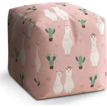 Taburet Sablio Taburet Cube Lama a kaktusy: 40x40x40 cm