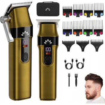 Strojek na vlasy PROFESIONÁLNÍ ZLATÝ PÁNSKÝ ZASTŘIHOVAČ VLASŮ A VOUSŮ 2000MAH LED USB - SADA