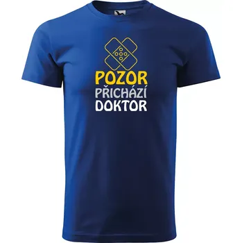 Pánské tričko Sablio Tričko s potiskem Pozor přichází doktor - modré 5XL