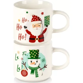 Vánoční dekorace Porcelánové vánoční hrnky Santa a sněhulák 400 ml, sada 2 ks