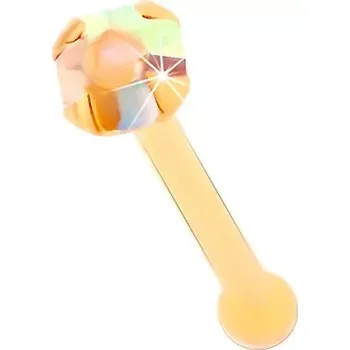 Piercing Rovný piercing do nosu ze žlutého 14K zlata - kulatý duhový zirkonek, 1,5 mm