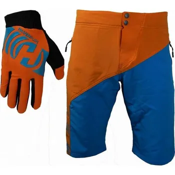 Cyklistické kalhoty kalhoty krátké pánské HAVEN PURE modro/oranžové + dlouhoprsté rukavice