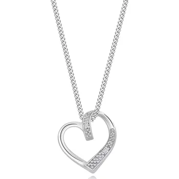 Náhrdelník Stříbrný náhrdelník 925 - čiré diamanty, obrys srdce s vlnitým ramenem, nastavitelný