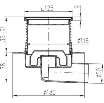 Odvodňovací žlab Vpusť podlahová boční NEPTUN D 50 mm, límec, nerez mřížka GATE, ENPRO