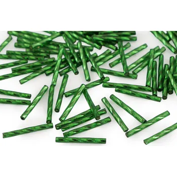 Dětské navlékací korálky Rokajl kroucené tyčky 25 mm, barva zelená vánoční