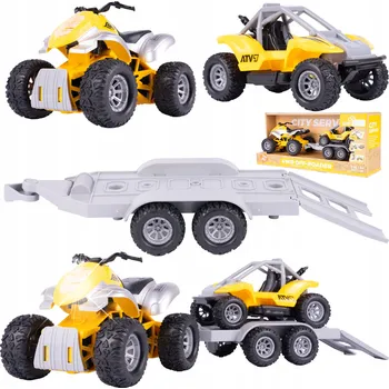 autíčko Čtyřkolka Autopřepravník Asistenční Vozidlo SADA Vozidel pro Děti Světla Zvuky Pohon