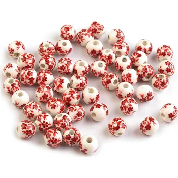 Dětské navlékací korálky Porcelánové korálky s květy Ø6 mm, střední, 2 červená jahoda