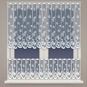 Záclona Kusová záclona HVĚZDY VITRÁŽ 12958, zimní, vánoční vzor, jednobarevná bílá, výška 60 cm x šířka 150 cm (na okno)