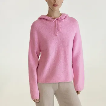 Dámský svetr Reserved - Svetr s kapucí a vlnou - růžová - 728II-30M - 728II-30M-XL