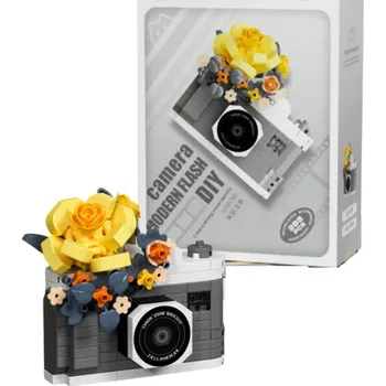 ostatní stavebnice Stavebnice fotoaparátu s květinovým motivem 3D dekorace z kostek Moderní model s květy pro tvoření a vystavení
