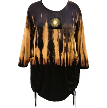 Dámská halenka Tunika s dlouhým rukávem Batika hnědá (originální ruční práce) - v nadměrné velikosti 4625