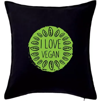 Polštář I love vegan v kruhu - Polštář 50x50 - 50x50 - Pouze potah ( Černá )