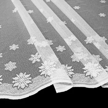 Kusová záclona VLOČKY 19980, zimní, vánoční vzor, s bordurou, jednobarevná bílá, výška 130 cm x šířka 300 cm (na okno)