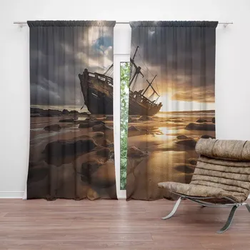 Závěs Sablio Závěs Vrak lodi při západu slunce: 2ks 140x250cm