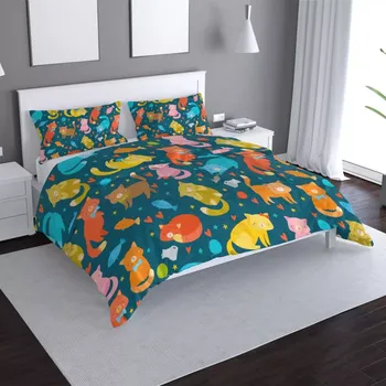 Povlečení Sablio Povlečení Kočky s rybkami - 140x200 / 90x70