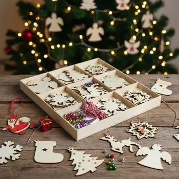 Vánoční dekorace Dřevěné ozdoby k vybarvení 32 ks