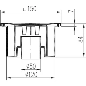 Vpusť podlahová spodní D 50 / 84 mm, nerez rámeček, mřížka SUN, bílá, ENPRO