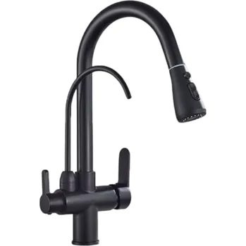 Kuchyňská baterie 360° otočná filtrační baterie s vytahovacím ramínkem 3 způsoby směšování teplé a studené vody, rozměry 34x11,5 cm černá