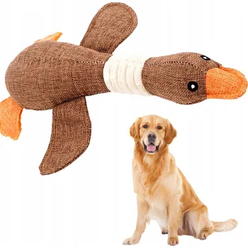 Hračka pro psa HRAČKA PRO STŘEDNÍHO PSA, PLYŠOVÉ KOUSÁTKO, MĚKKÁ HUSA HNĚDÁ, 32 CM