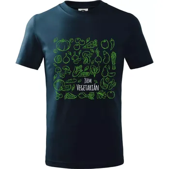 Jsem vegetarián - zelenina ve čtverci - Tričko dětské bavlněné - 98 cm / 2 roky ( Námořní modrá (velmi tmavá - téměř černá) )
