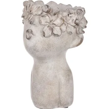 Obal na květináč Obal na květiny - tvar hlavy, beton, barva šedá