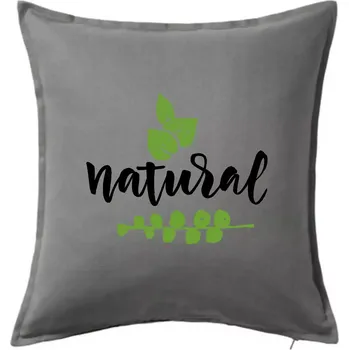 Polštář Natural - nápis v listech - Polštář 50x50 - 50x50 - Včetně výplně ( Tmavě šedý melír )