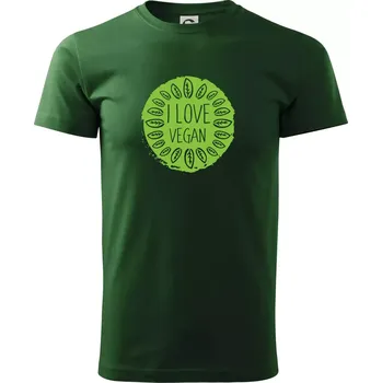 Pánské tričko I love vegan v kruhu - Triko extra velké (5-8XL) - 5XL ( Lahvově zelená )