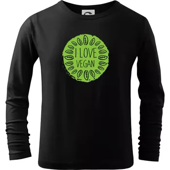 Chlapecké tričko I love vegan v kruhu - Triko dětské Long Sleeve - 104-110cm / 3-4 roky ( Černá )