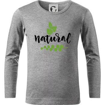 Chlapecké tričko Natural - nápis v listech - Triko dětské Long Sleeve - 122 cm/6 let ( Tmavě šedý melír )