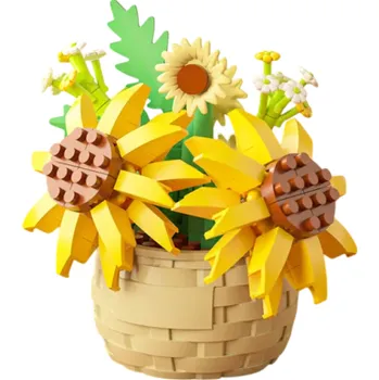 ostatní stavebnice Stavebnice Květináč se slunečnicemi 6,5 × 5,5 × 6,6 cm Dekorativní model z kostek Elegantní doplněk do bytu