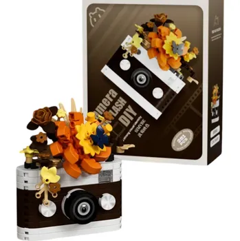 ostatní stavebnice Stavebnice retro fotoaparátu s květinovou výzdobou 3D dekorace z kostek Kreativní model pro tvořivé dospělé a starší děti