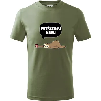Potřebuju kávu lenochod - Tričko dětské bavlněné - 158 cm/12 let ( Khaki )