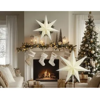 Vánoční dekorace Casaria® LED papírová hvězda s bílými flitry bílá